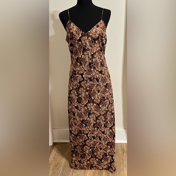 NILI LOTAN Target Brown Paisley Print Slip Dress with Side Slits Size M - Picture 2 of 9